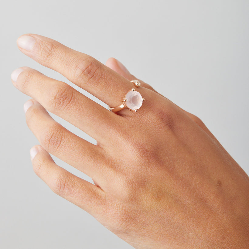 9CT ROSE QUARTZ CARLY RING