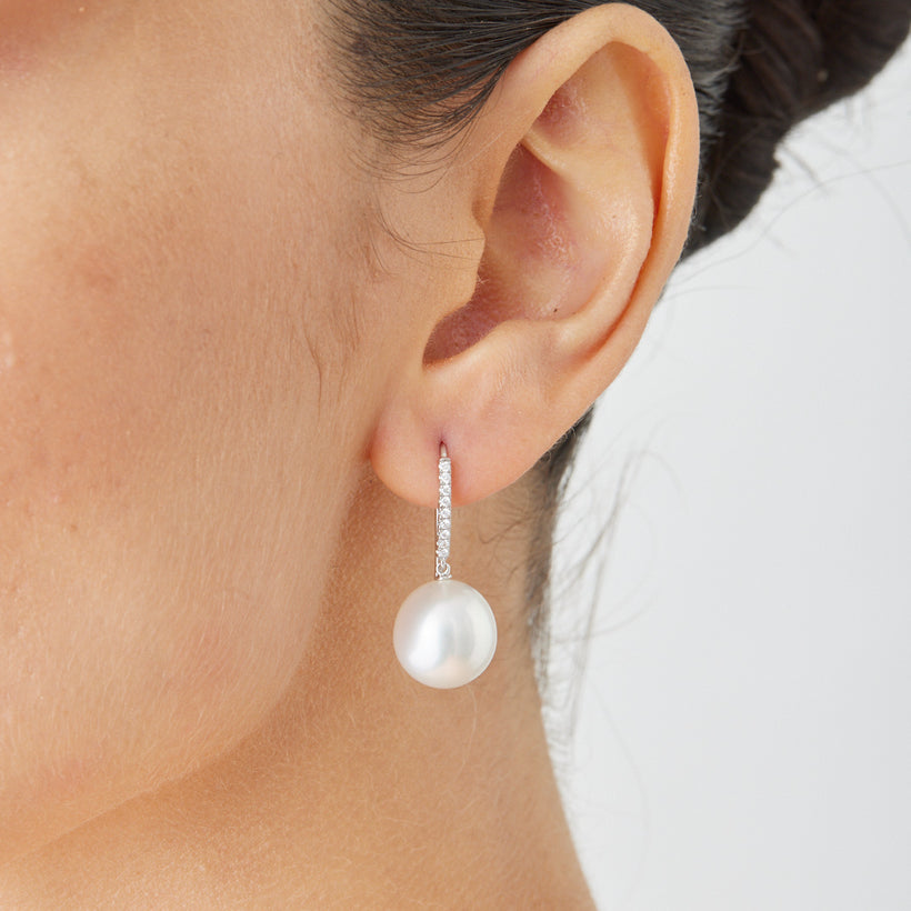 18CT SOUTH SEA PEARL & DIAMOND BIANCA EARRINGS