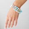 WHITE HAVEN  AQUAMARINE, AMAZONITE, PREHNITE & PEARL 3 ROW BRACELET