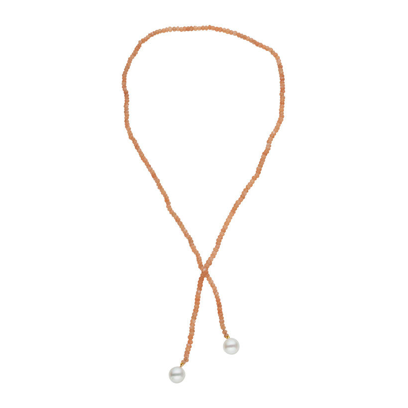 9CT SOUTH SEA PEARL & PEACH MOONSTONE BURSTYN BOLA