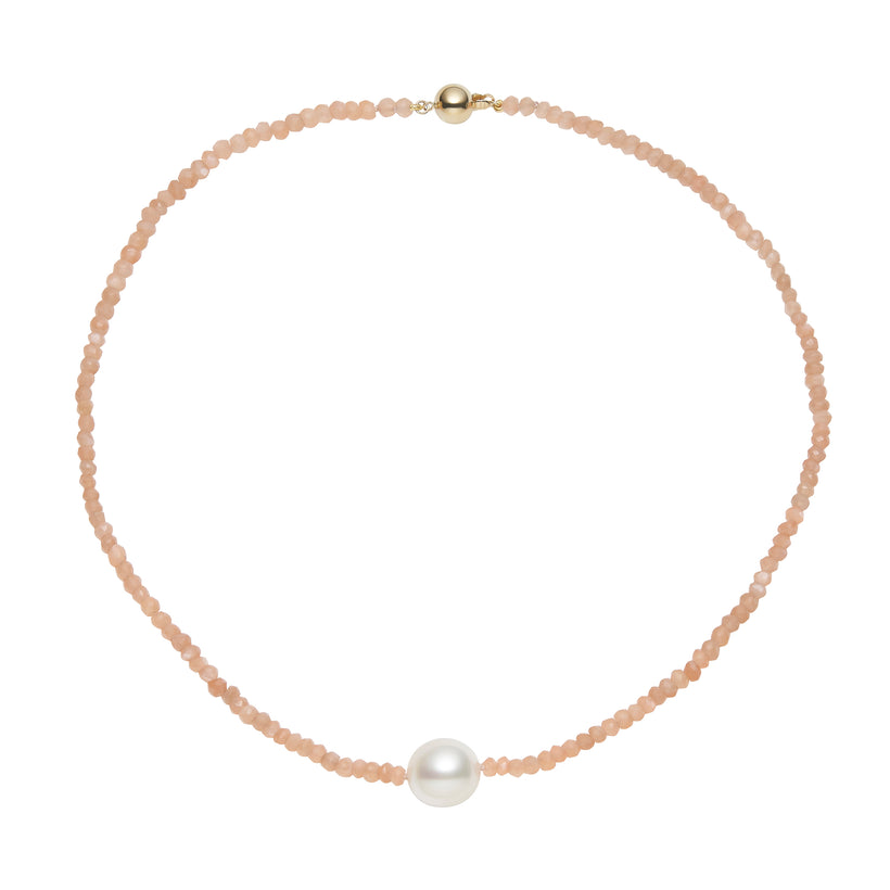 9CT SOUTH SEA PEARL & PEACH MOONSTONE BURSTYN NECKLACE