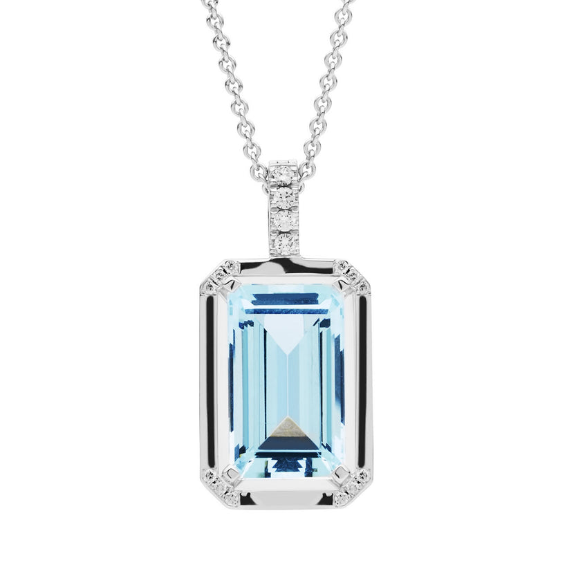 BESPOKE 18CT WHITE GOLD AQUAMARINE & DIAMOND NECKLACE
