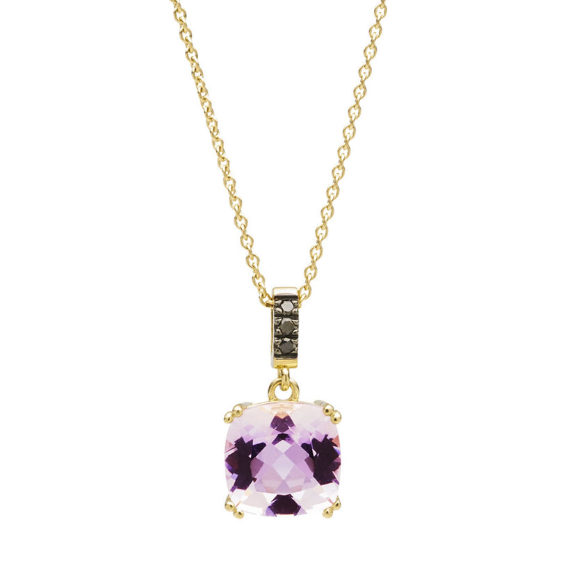 18CT ROSE DE FRANCE AMETHYST & BLACK DIAMOND KAARINA PENDANT