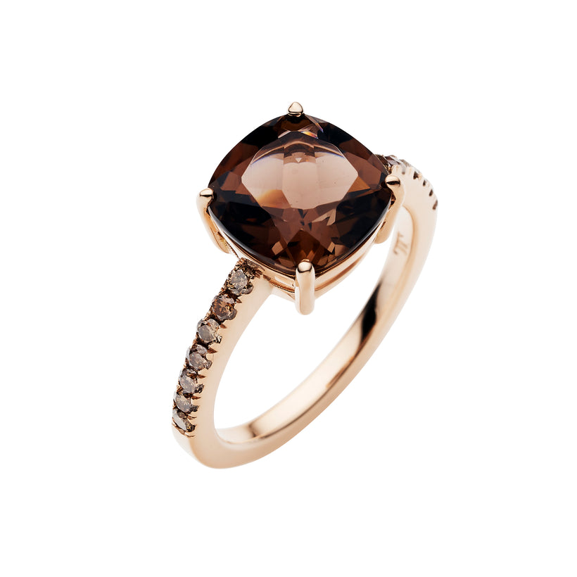 Rose Gold Smoky Topaz & Diamond Ring - Linda & Co