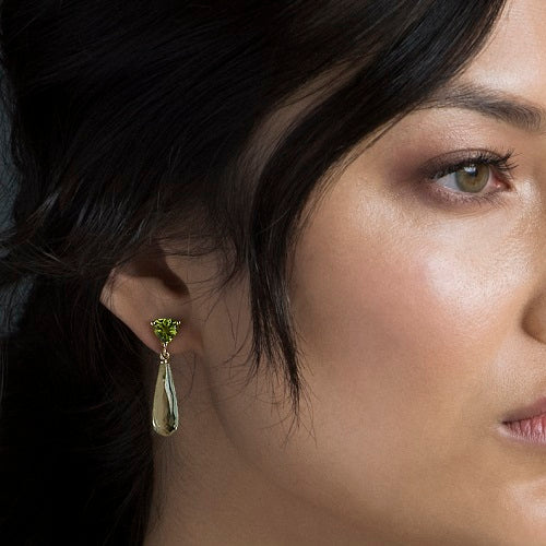 9CT PERIDOT & GREEN AMETHYST VIRAGO EARRINGS