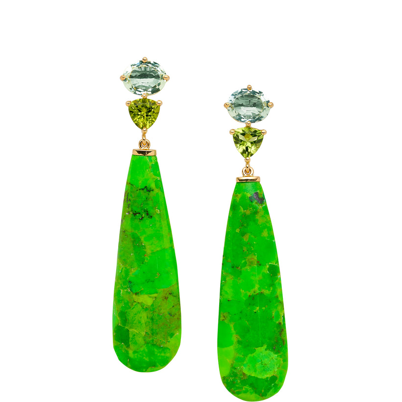 18CT GREEN TURQUOISE, GREEN AMETHYST & PERIDOT SAMOS EARRINGS (LIMITED EDITION)