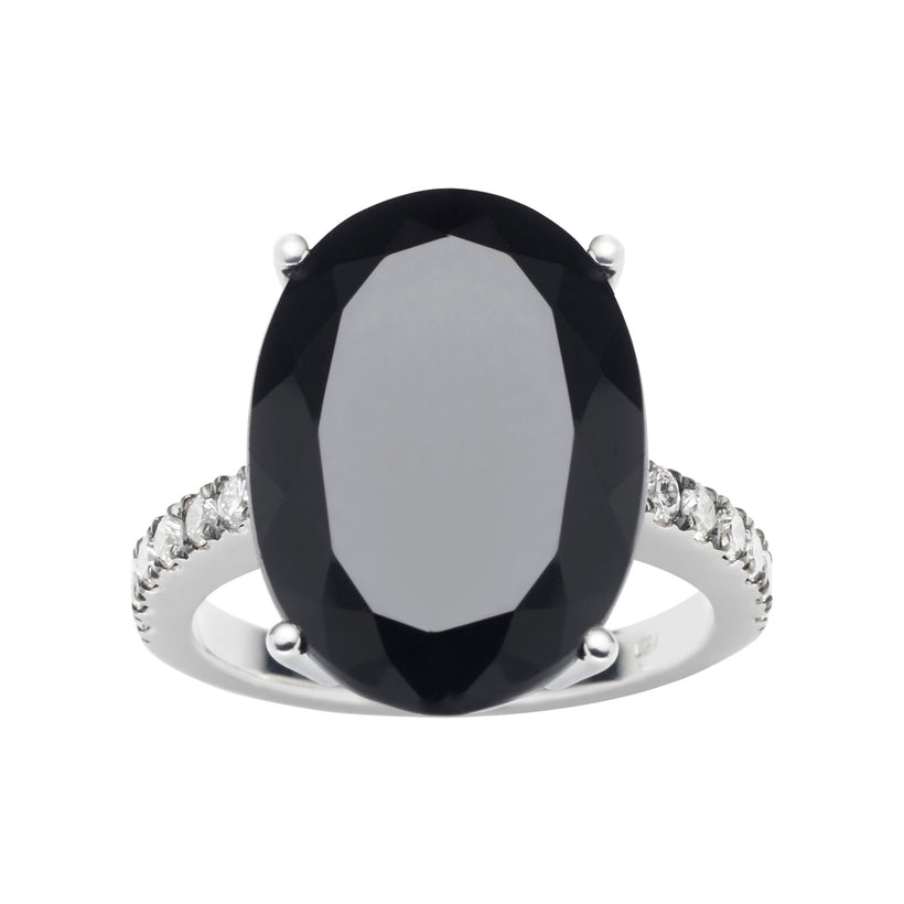 18CT WHITE GOLD ONYX & DIAMOND BIANCA RING